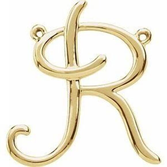 Kazi Luxury 14K Yellow Gold Script Initial Pendant Center (Initial R)